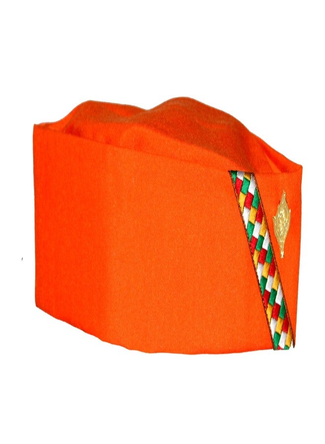 Yanwenx Uttarakhand Pahadi Topi/Cap,Brahmakamal Uttarakhand Topi, Himachali Cap (Orange Cotton) - Image 1